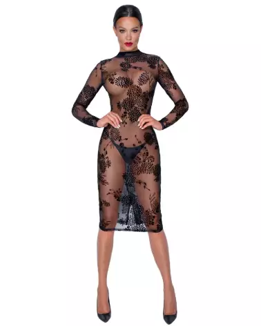 Robe Flock Print Noir Handmade élégante pour soirées fetish-1