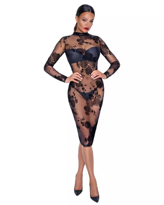 Robe Flock Print Noir Handmade élégante pour soirées fetish-2