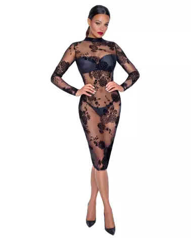 Robe Flock Print Noir Handmade élégante pour soirées fetish-2