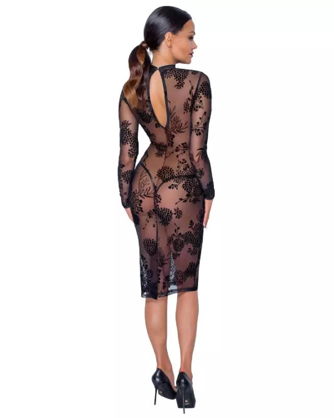 Robe Flock Print Noir Handmade élégante pour soirées fetish-5