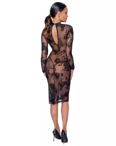 Robe Flock Print Noir Handmade élégante pour soirées fetish-5