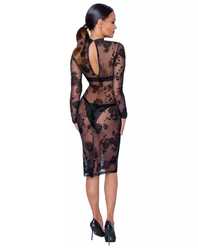 Robe Flock Print Noir Handmade élégante pour soirées fetish-6