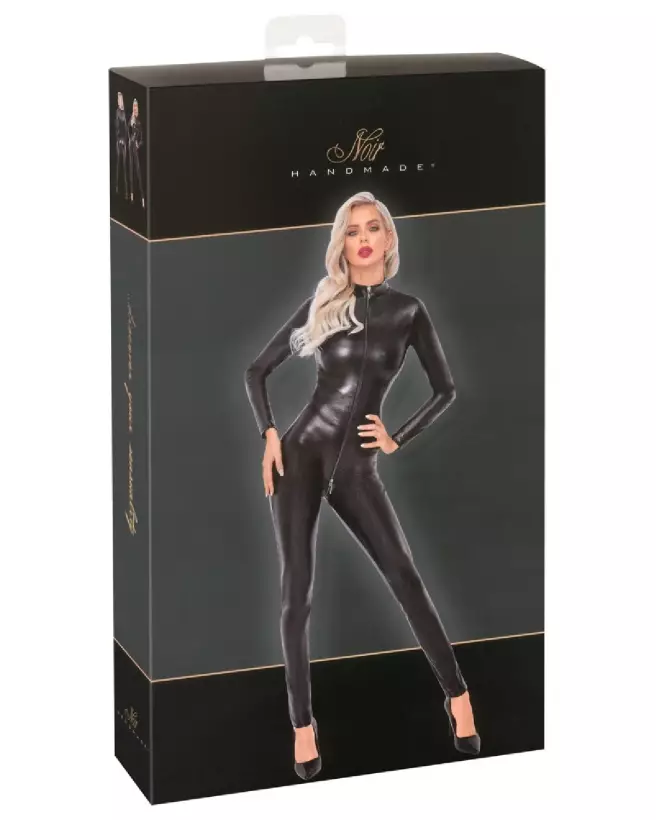 Image Jumpsuit Zip Noir Handmade en cuir pour soirées fetish et mode alternative-3