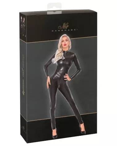 Image Jumpsuit Zip Noir Handmade en cuir pour soirées fetish et mode alternative-3
