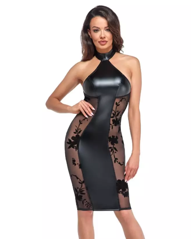 Robe mi-longue fetish Noir Handmade élégante et provocante-1