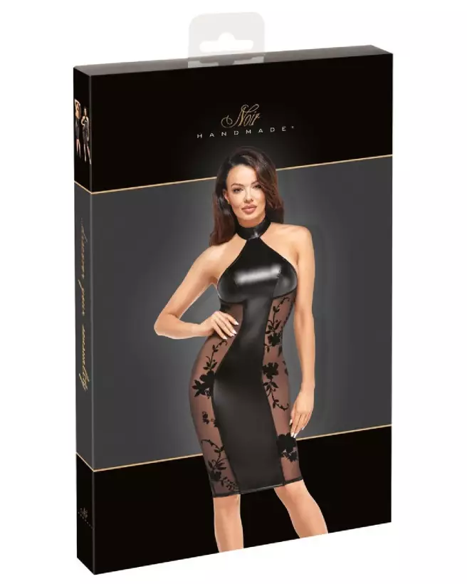Robe mi-longue fetish Noir Handmade élégante et provocante-3