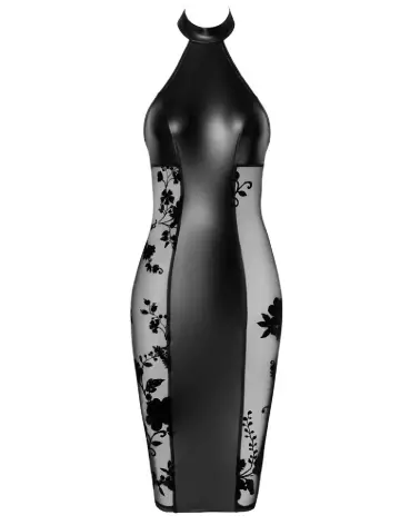 Robe mi-longue fetish Noir Handmade élégante et provocante-5