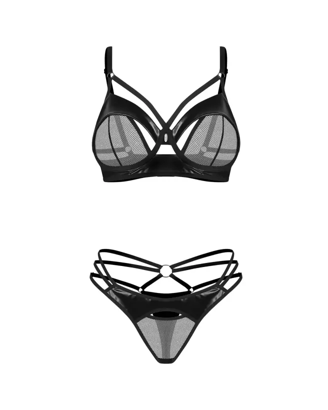 Photo de l'ensemble Dominna 2 pièces Obsessive en noir, soutien-gorge et string en imitation cuir-8