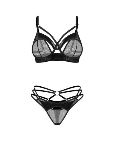 Photo de l'ensemble Dominna 2 pièces Obsessive en noir, soutien-gorge et string en imitation cuir-8
