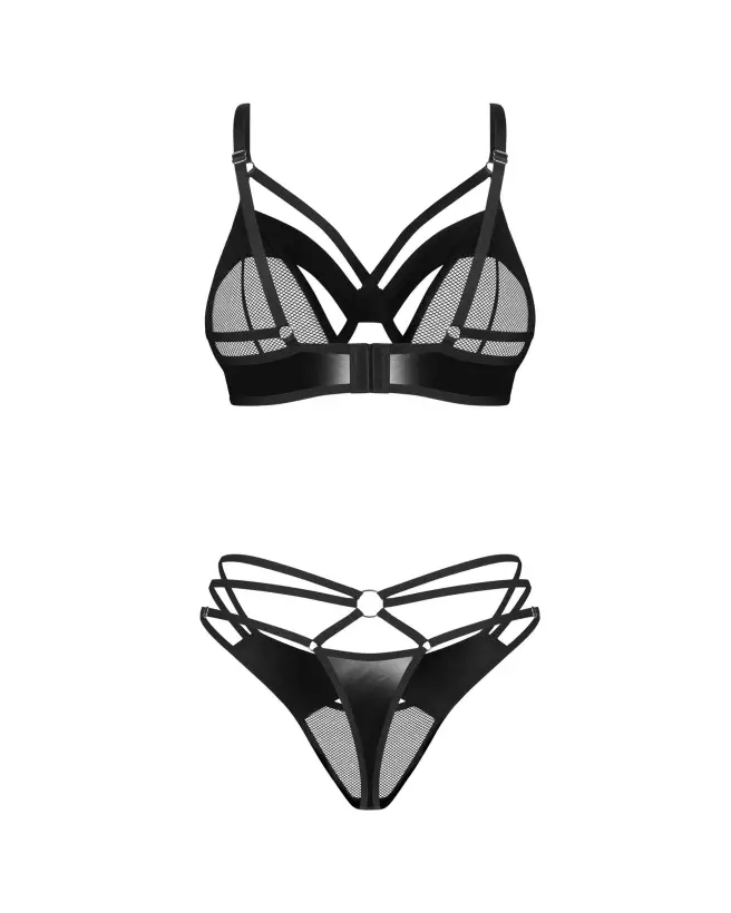 Photo de l'ensemble Dominna 2 pièces Obsessive en noir, soutien-gorge et string en imitation cuir-9