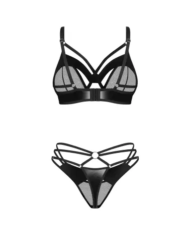 Photo de l'ensemble Dominna 2 pièces Obsessive en noir, soutien-gorge et string en imitation cuir-9