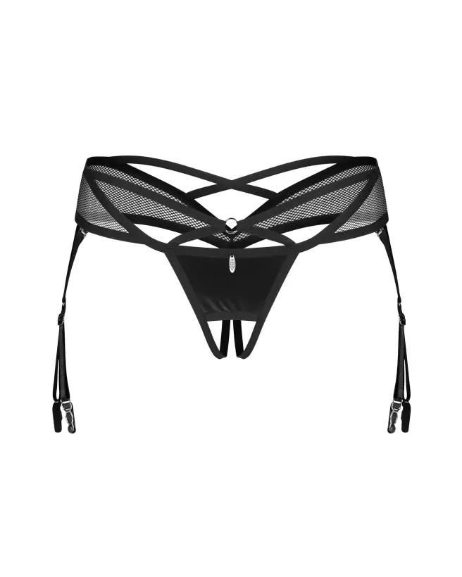 Image du string ouvert Dominna d'Obsessive en imitation cuir et maille avec lanières ajustables-4