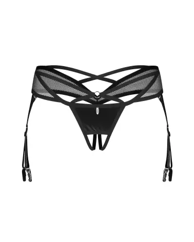 Image du string ouvert Dominna d'Obsessive en imitation cuir et maille avec lanières ajustables-4