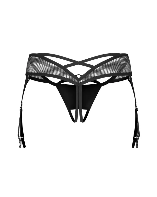 Image du string ouvert Dominna d'Obsessive en imitation cuir et maille avec lanières ajustables-5