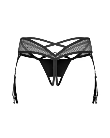 Image du string ouvert Dominna d'Obsessive en imitation cuir et maille avec lanières ajustables-5