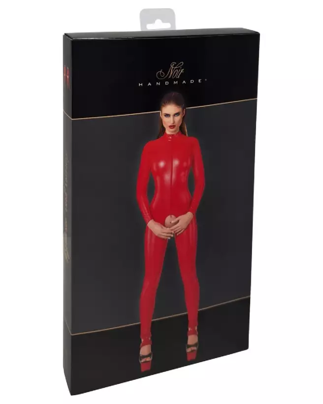 Image de la combinaison rouge et noire Noir Homemade, parfait pour soirées fetish et élégance garantie-3