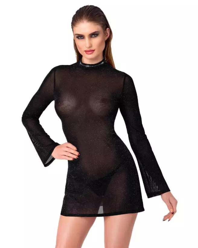 Mini robe noire fetish de Noir Homemade, tenue élégante et séduisante pour soirées spéciales-1