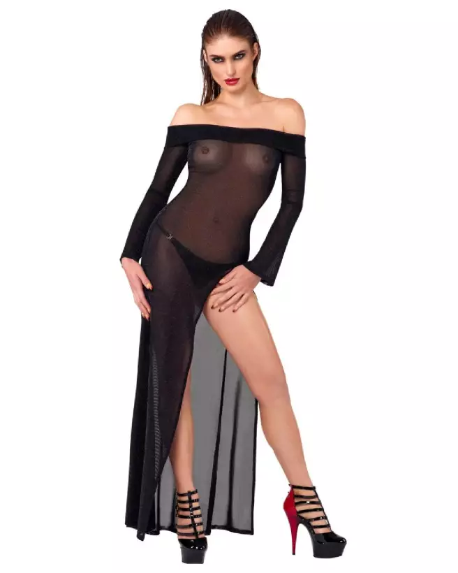 Robe longue noire en latex de Noir Homemade pour look fétiche et élégant-1