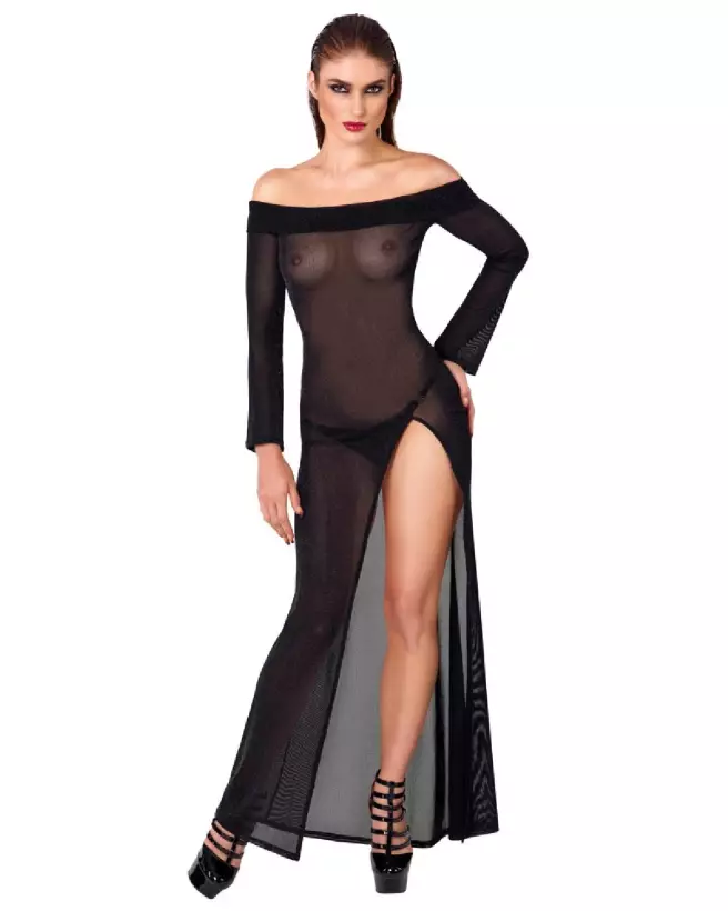 Robe longue noire en latex de Noir Homemade pour look fétiche et élégant-2