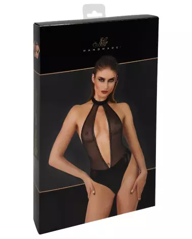 Body Noir à Strass Noir Handmade, Tenue Fetish Élégante-3