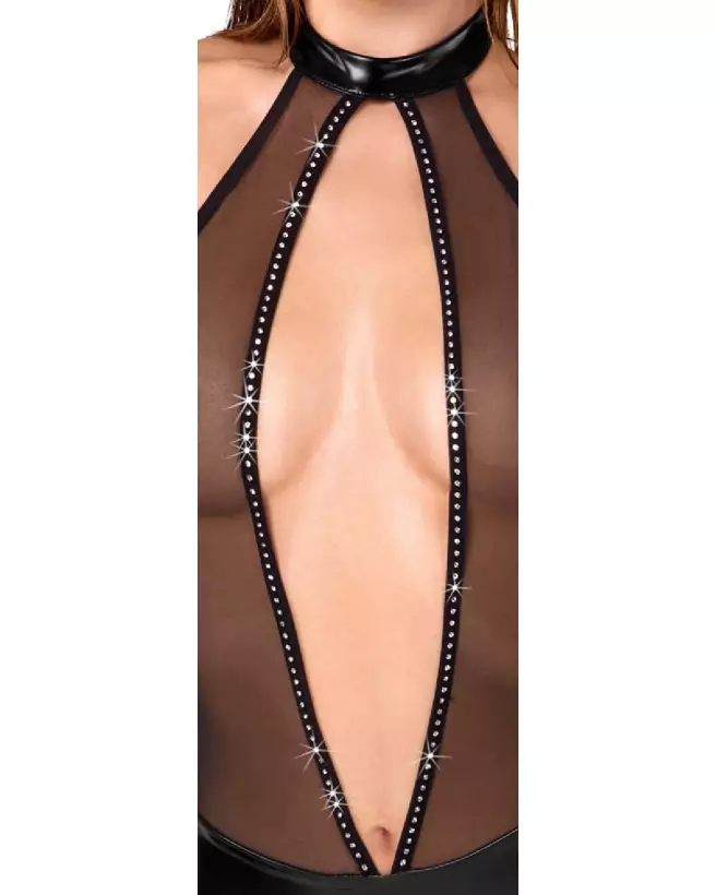 Body Noir à Strass Noir Handmade, Tenue Fetish Élégante-5