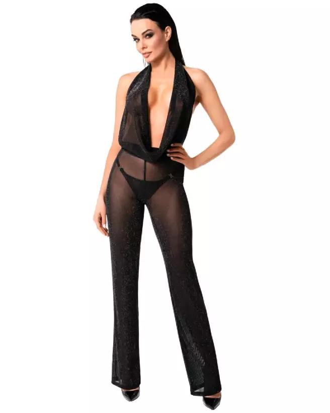 Combinaison Noir Homemade en tulle noir, style fetish élégant-1