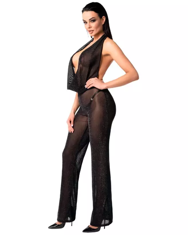 Combinaison Noir Homemade en tulle noir, style fetish élégant-2