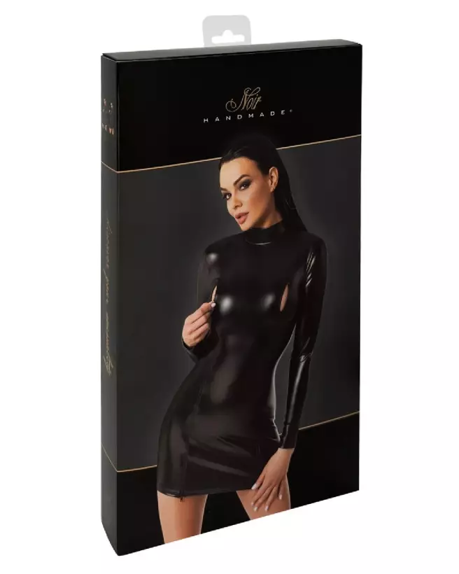 Robe longue à manches Noir Handmade en style fetish chic-3