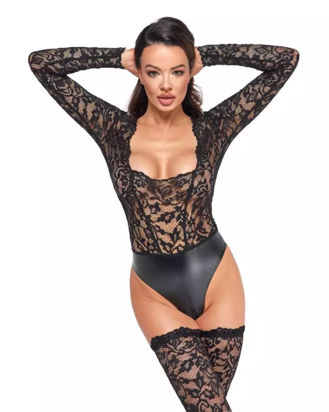 Body en dentelle noire Noir Homemade élégant et sensuel-2