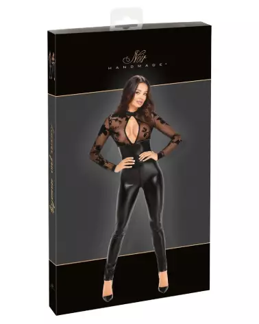 Combinaison Flock Print Noir Handmade pour soirées fetish et élégantes-3