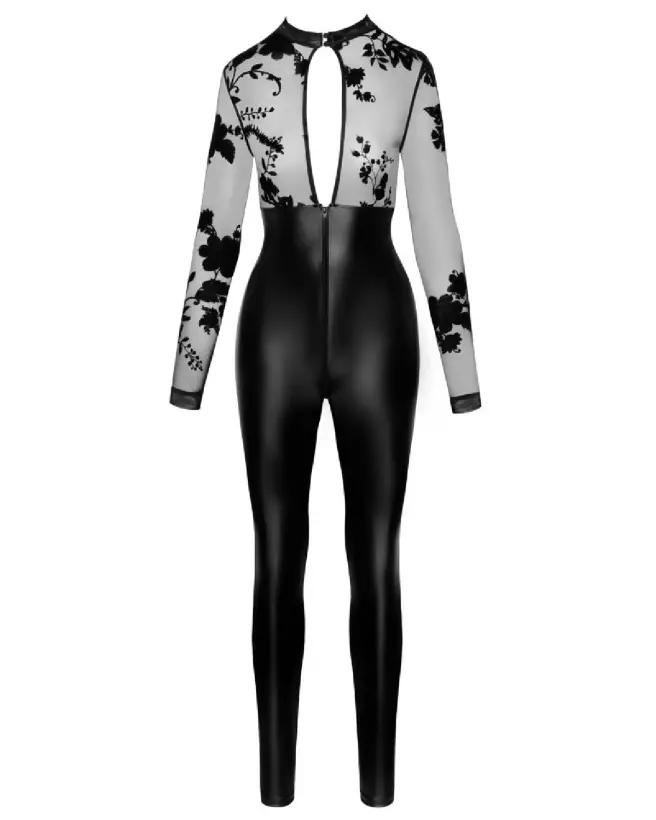 Combinaison Flock Print Noir Handmade pour soirées fetish et élégantes-6