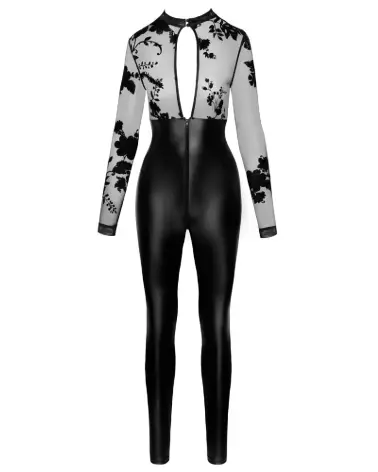 Combinaison Flock Print Noir Handmade pour soirées fetish et élégantes-6