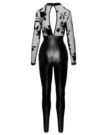 Combinaison Flock Print Noir Handmade pour soirées fetish et élégantes-7