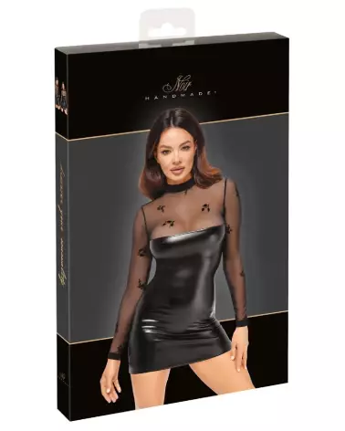 Robe Flock Noir Handmade en vinyle noir, style fetish élégant et glamour-3