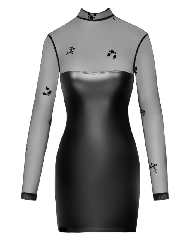Robe Flock Noir Handmade en vinyle noir, style fetish élégant et glamour-6