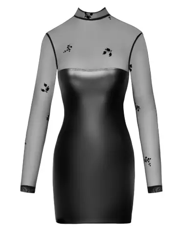 Robe Flock Noir Handmade en vinyle noir, style fetish élégant et glamour-6