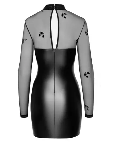 Robe Flock Noir Handmade en vinyle noir, style fetish élégant et glamour-7