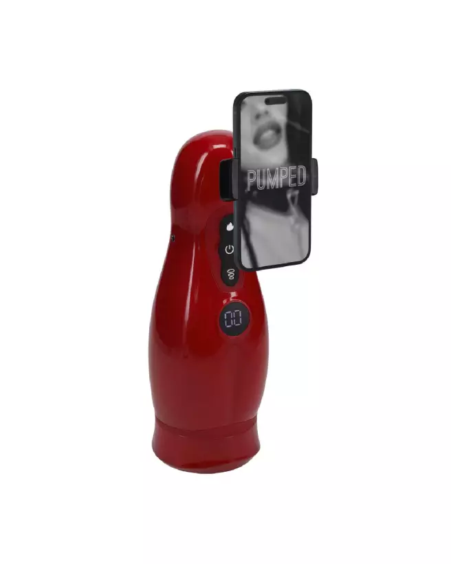 Masturbateur Virtuo Pumped by Shots avec support téléphone en rouge métallique-2