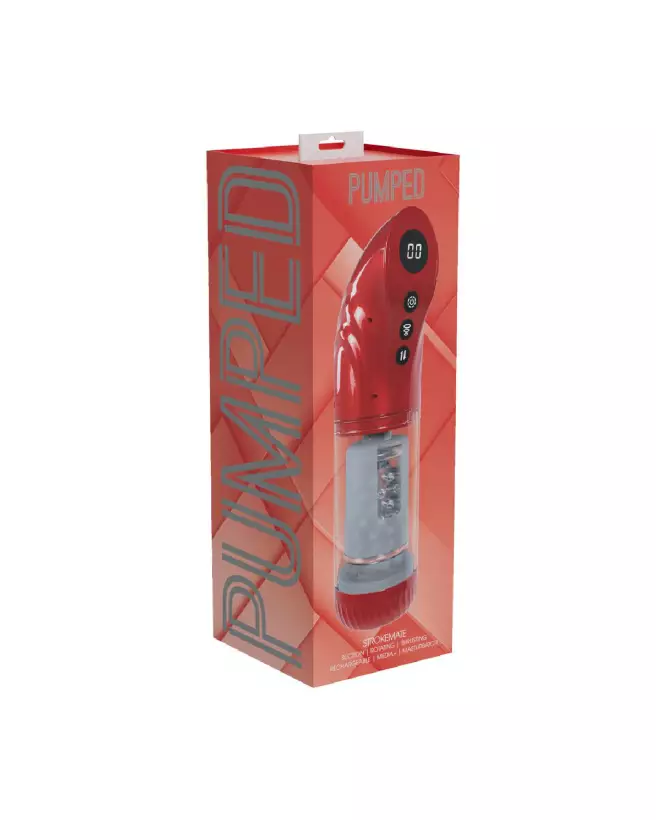 StrokeMate rouge métallique - Masturbateur haute performance avec succion, rotation et poussée-1