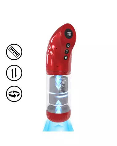 StrokeMate rouge métallique - Masturbateur haute performance avec succion, rotation et poussée-7