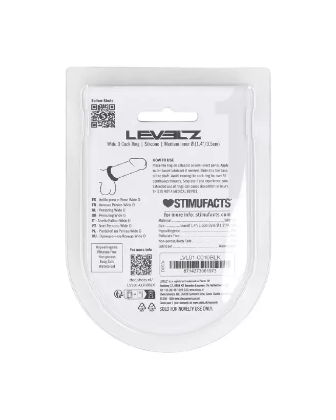 Cockring Wide O 35mm Noir en Silicone de Levelz by Shots pour endurance et confort-2