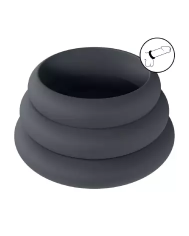 Set de 3 Cockrings Wide O en Silicone Noir Levelz by Shots Tailles S M L-6
