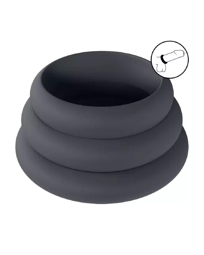 Set de 3 Cockrings Wide O en Silicone Noir Levelz by Shots Tailles S M L-7