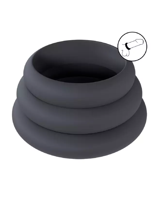 Set de 3 cockrings Wide O Levelz by Shots en silicone noir, tailles L, XL, XXL-7