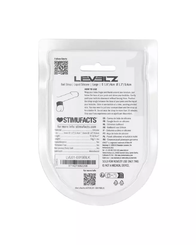 Sangle en silicone liquide noir Levelz by Shots, cockring 34mm taille L-2