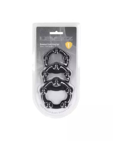 Photo de l'ensemble de 3 cockrings en silicone perlé noir Levelz by Shots, tailles S/M/L-1