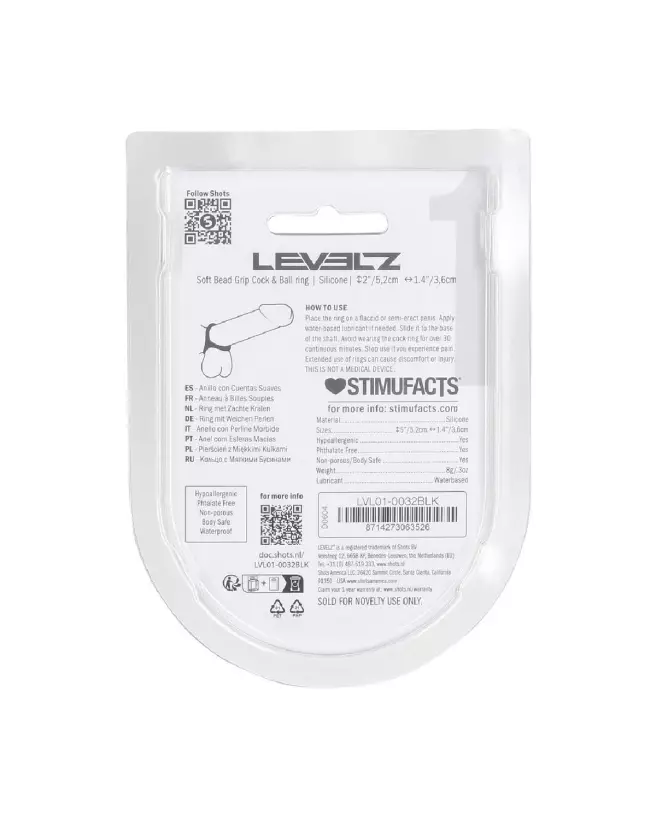 Anneau en silicone noir Levelz by Shots avec perles pour pénis et testicules, confort optimal-2