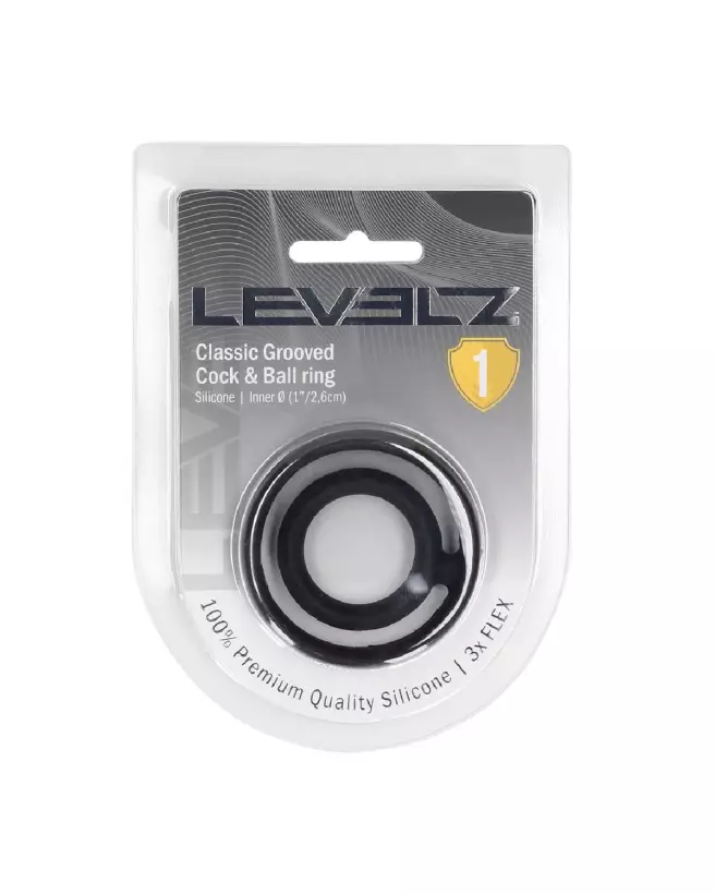 Cockring en silicone noir rainuré de Levelz by Shots pour endurance-1