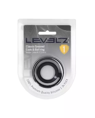 Cockring en silicone noir rainuré de Levelz by Shots pour endurance-1