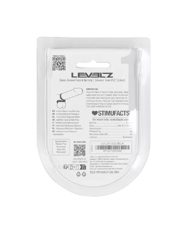 Cockring en silicone noir rainuré de Levelz by Shots pour endurance-2